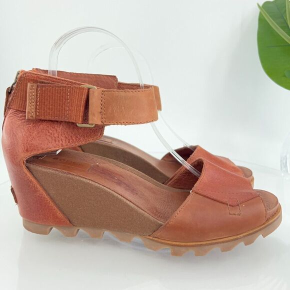 Sorel Joanie II Sandals Women's 10.5 Brown Leather Lace Up Lug Sole Wedge Heel - Picture 2 of 15